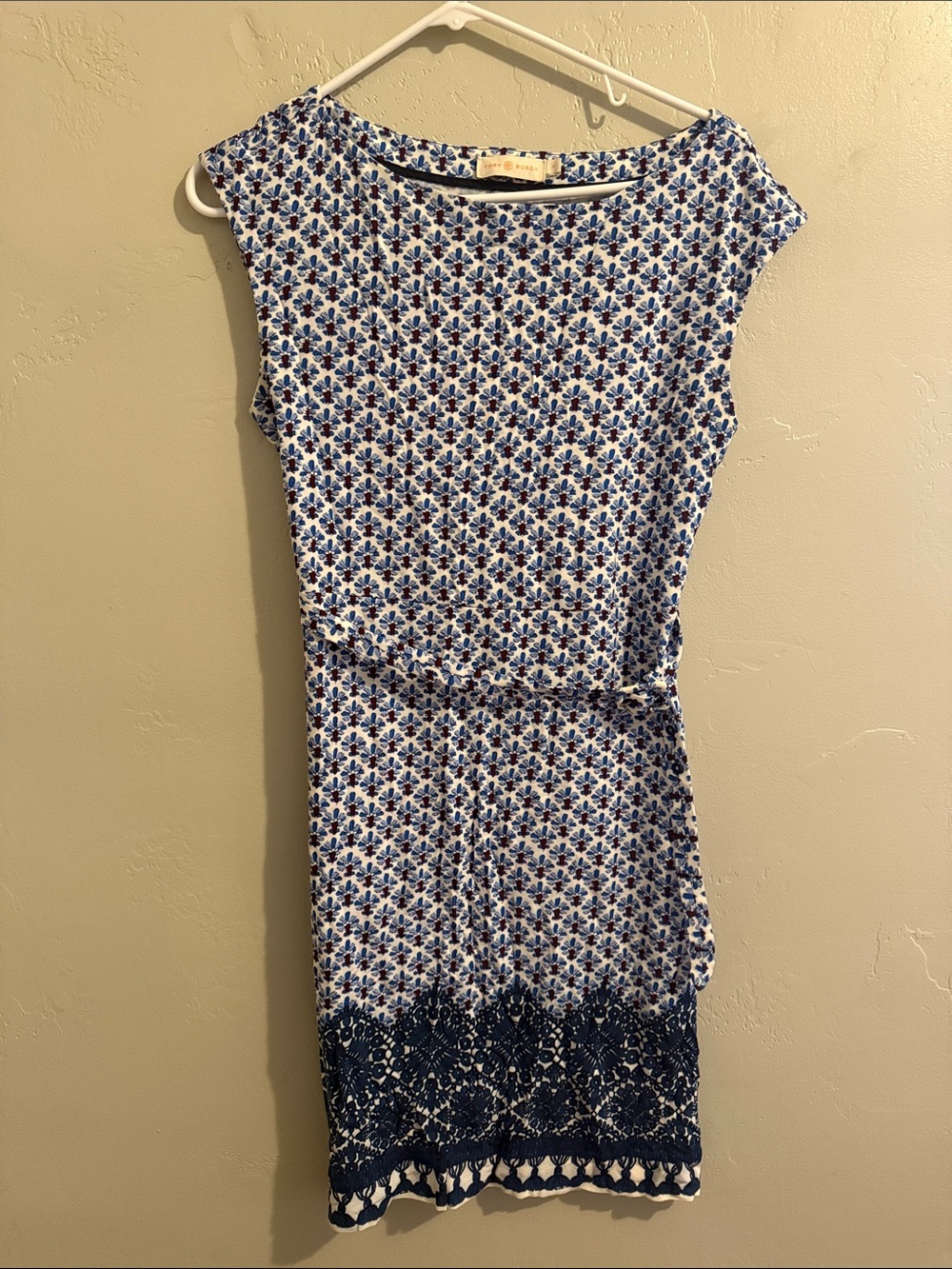 Tory Burch Blue and White Floral Belted Dress